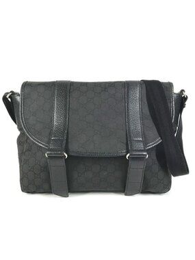 Gucci Shoulder Bag Logo GG Nylon Leather Black